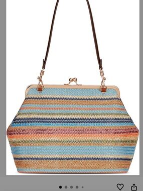 Multicolor Striped Frame-Top Satchel with Brown Strap
